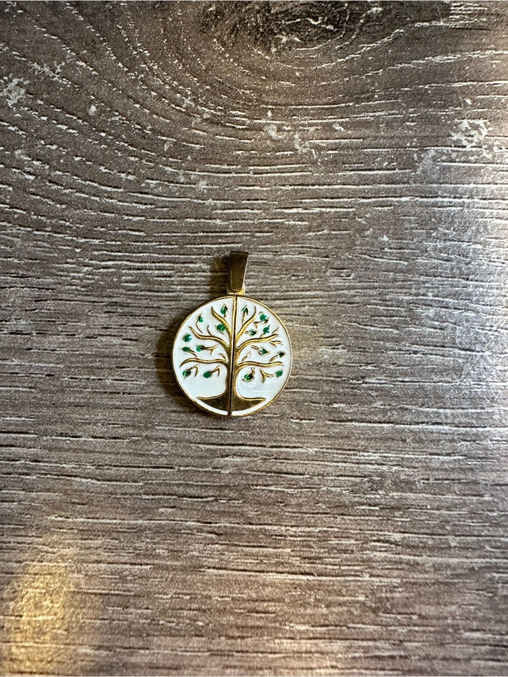 Gold Tone Tree of Life Enamel Pendant - White & Green